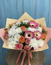 Букет цветов из:  Розы, Герберы и Хризантемы #REPLACE_PRED# Сергиевское