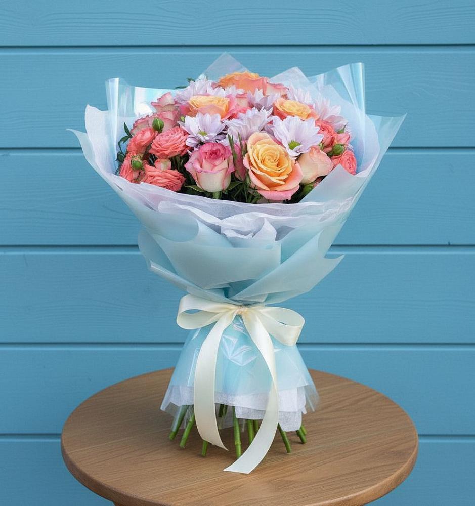 Букет цветов из: Хризантемы и Розы в Сергиевское